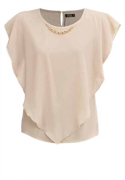 Krizia Flowy Overlay Blouse With Necklace Korean Top