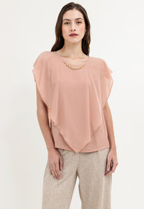 Krizia Flowy Overlay Blouse With Necklace Korean Top