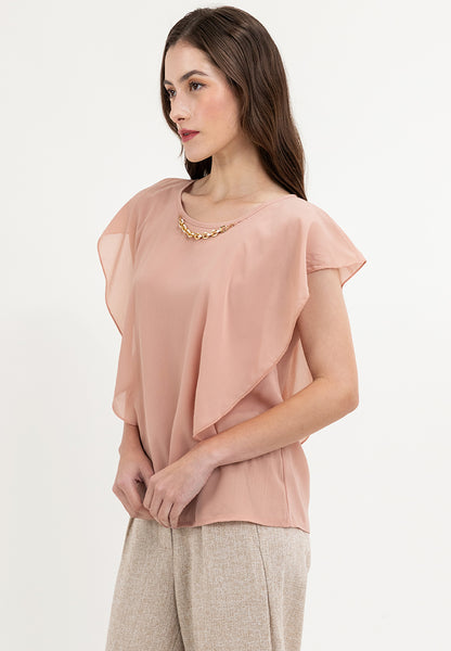 Krizia Flowy Overlay Blouse With Necklace Korean Top