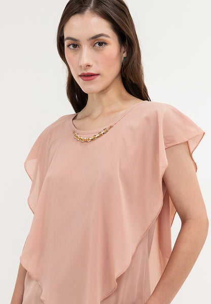 Krizia Flowy Overlay Blouse With Necklace Korean Top