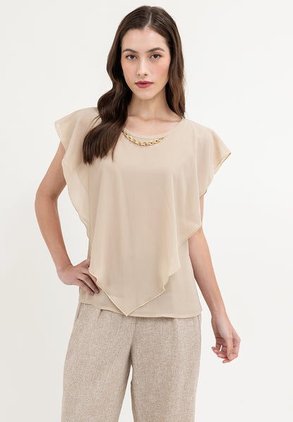 Krizia Flowy Overlay Blouse With Necklace Korean Top