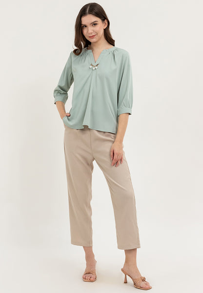 Krizia V-Neck Detachable Brooch Pin Blouse Top