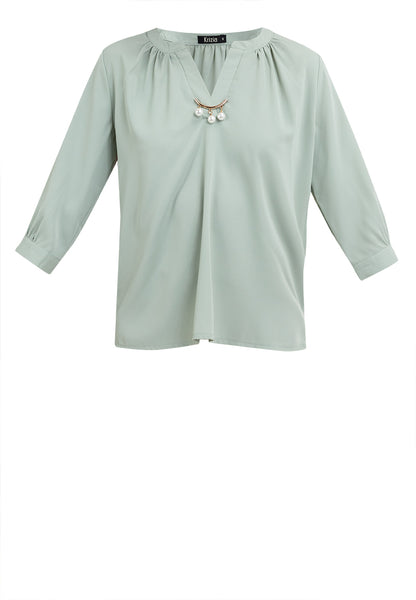 Krizia V-Neck Detachable Brooch Pin Blouse Top