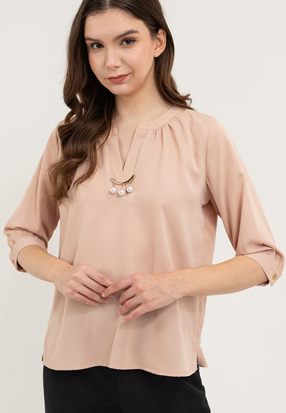 Krizia V-Neck Detachable Brooch Pin Blouse Top