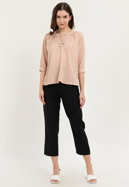 Krizia V-Neck Detachable Brooch Pin Blouse Top