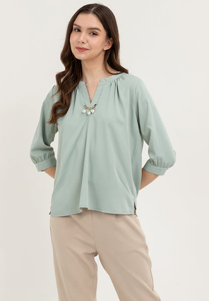 Krizia V-Neck Detachable Brooch Pin Blouse Top