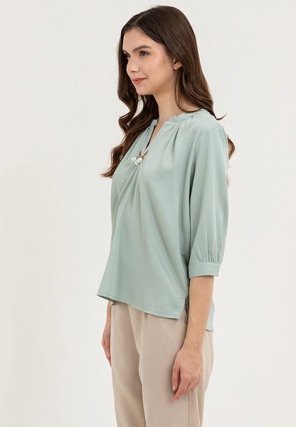 Krizia V-Neck Detachable Brooch Pin Blouse Top