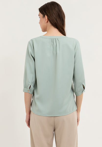 Krizia V-Neck Detachable Brooch Pin Blouse Top