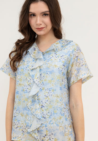 Krizia Ruffled Trim V-Neck Blouse Top