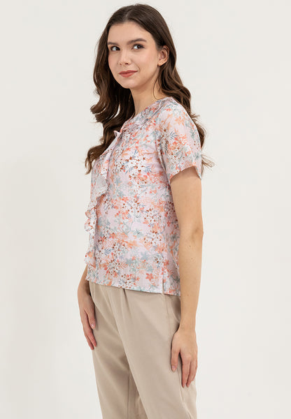 Krizia Ruffled Trim V-Neck Blouse Top