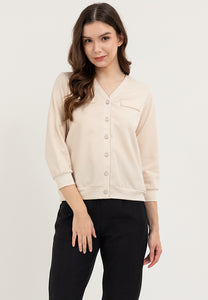 Krizia Textured V-Neckline Button Down Ribb Cuff and Hem Cardigan