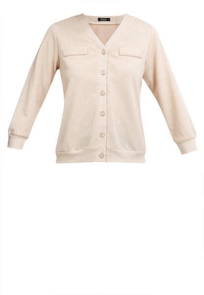 Krizia Textured V-Neckline Button Down Ribb Cuff and Hem Cardigan