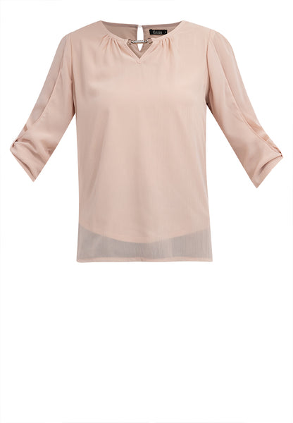 Krizia 3/4 Statement Sleeve Blouse Top with Neck Detail