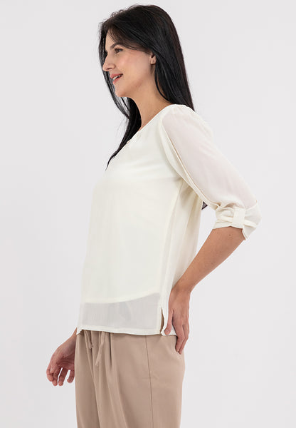 Krizia 3/4 Statement Sleeve Blouse Top with Neck Detail