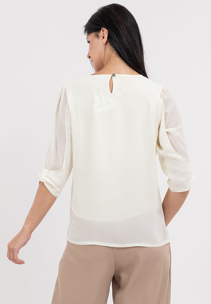 Krizia 3/4 Statement Sleeve Blouse Top with Neck Detail