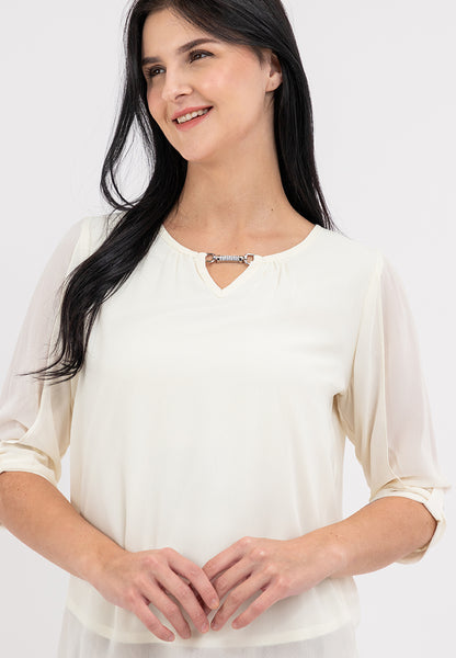 Krizia 3/4 Statement Sleeve Blouse Top with Neck Detail