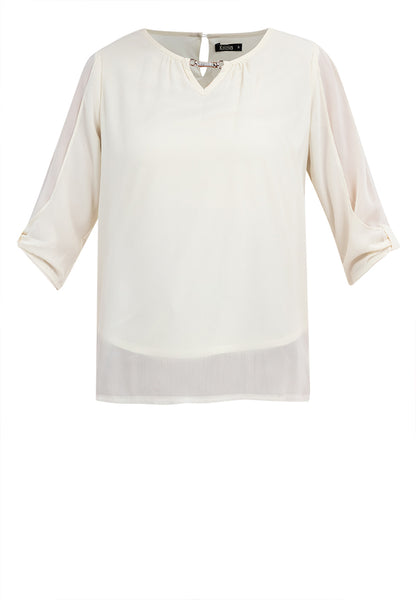 Krizia 3/4 Statement Sleeve Blouse Top with Neck Detail