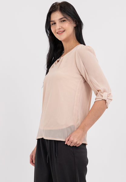 Krizia 3/4 Statement Sleeve Blouse Top with Neck Detail