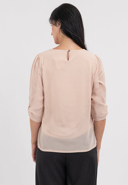 Krizia 3/4 Statement Sleeve Blouse Top with Neck Detail