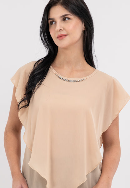 Krizia Flowy Overlay Blouse With Necklace Korean Top