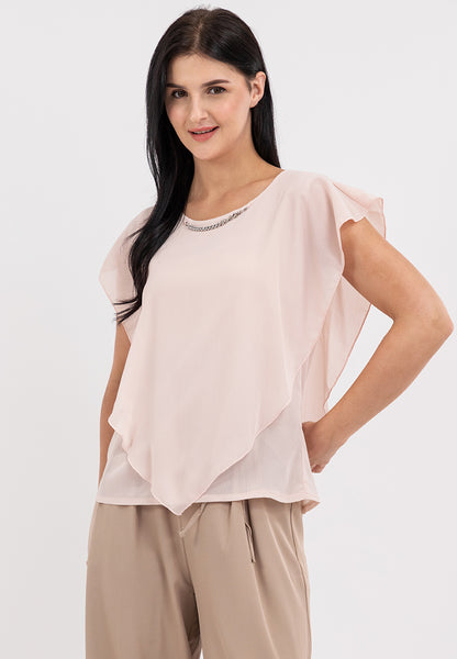 Krizia Flowy Overlay Blouse With Necklace Korean Top