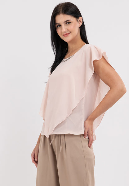 Krizia Flowy Overlay Blouse With Necklace Korean Top