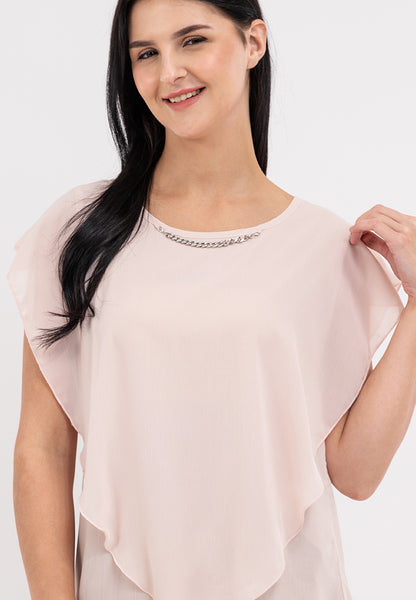 Krizia Flowy Overlay Blouse With Necklace Korean Top