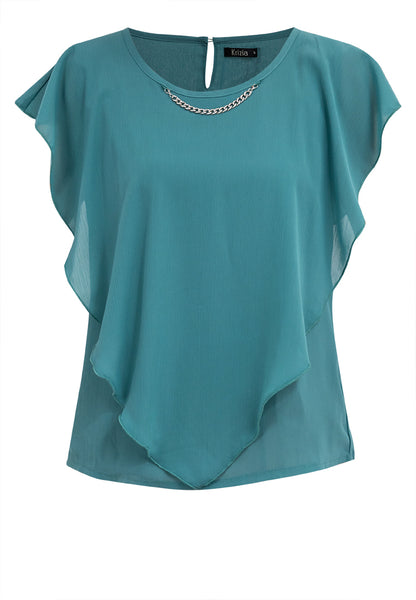 Krizia Flowy Overlay Blouse With Necklace Korean Top