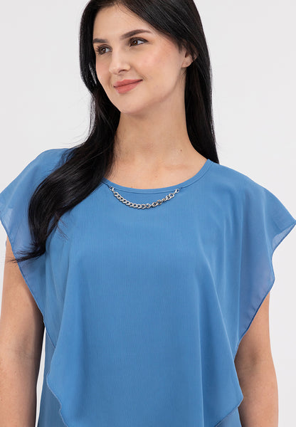 Krizia Flowy Overlay Blouse With Necklace Korean Top