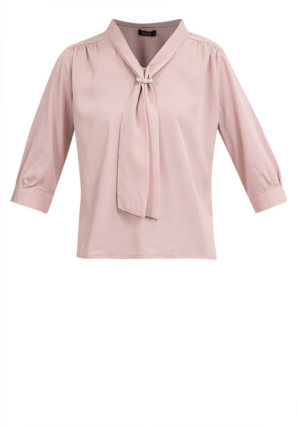 Krizia Quarter Sleeve V-neck Slip-in Tie with Decorative Pearl Blouse Top