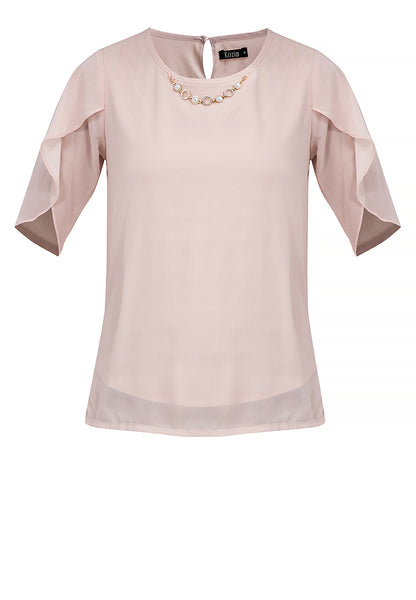 Krizia Overlap Sleeve Flowy Blouse with Necklace