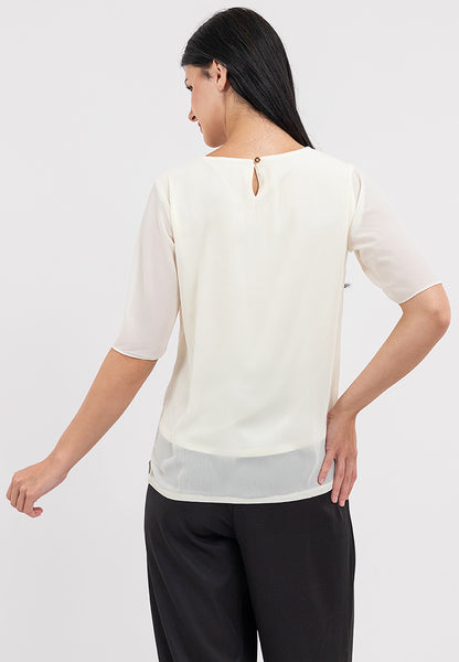 Krizia Overlap Sleeve Flowy Blouse with Necklace