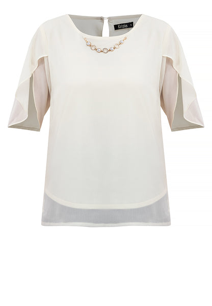 Krizia Overlap Sleeve Flowy Blouse with Necklace