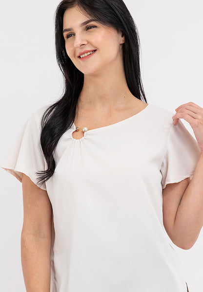 Krizia Pearl Detail Flares Sleeve Blouse