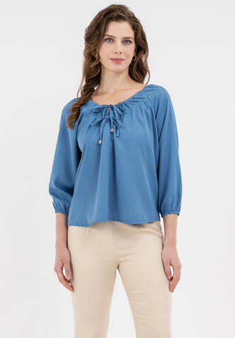 Krizia Decorative Tie Neckline 3/4 Long Sleeve Blouse Top