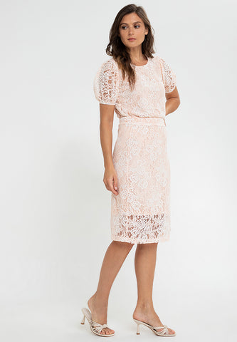 Krizia Lace Puff Sleeves Top and Midi Skirt