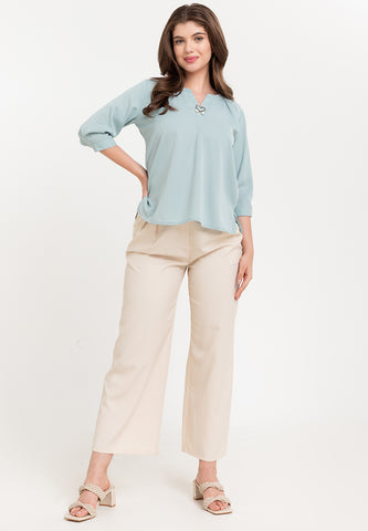 Krizia V-Neck Detachable Brooch Pin Blouse Top