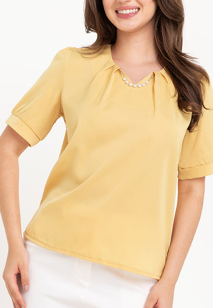 Krizia Detailed V Neck Pleated Blouse Top
