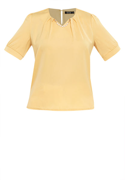 Krizia Detailed V Neck Pleated Blouse Top