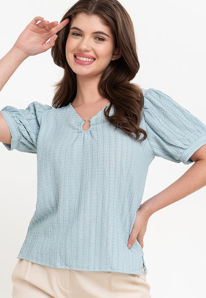 Krizia Pearl Detail Puff Sleeves Blouse Top