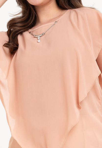 Krizia Flowy Overlay Blouse with Necklace Korean Top