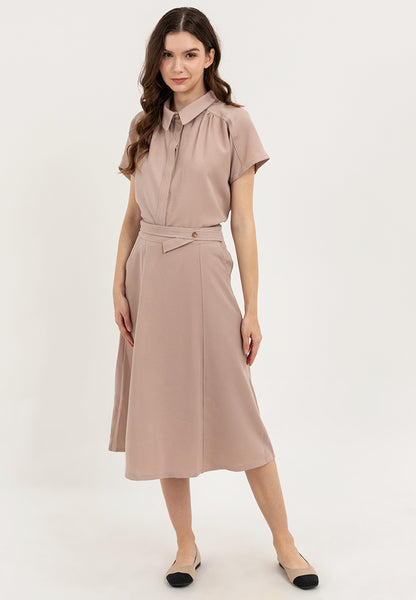 Krizia 2 pieces Button Down Collared Shirt Blouse Top & High Waist with Wrap-around Design Skirt