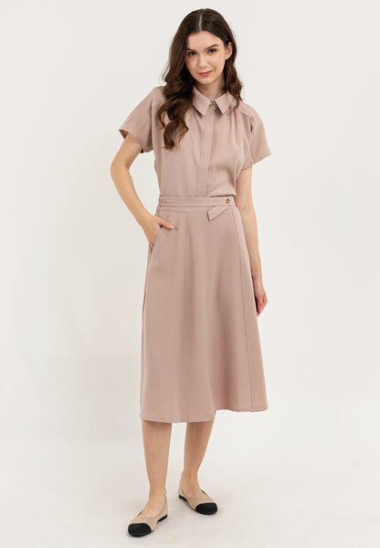 Krizia 2 pieces Button Down Collared Shirt Blouse Top & High Waist with Wrap-around Design Skirt