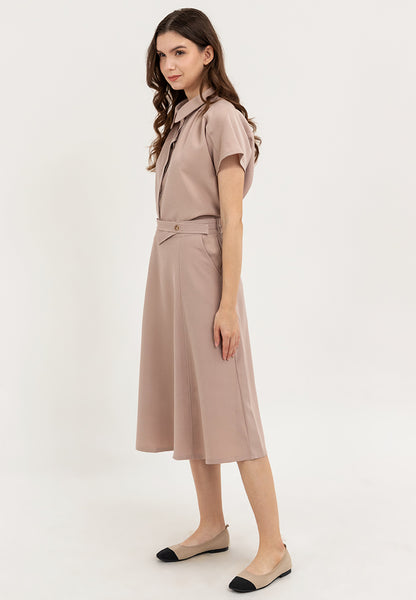 Krizia 2 pieces Button Down Collared Shirt Blouse Top & High Waist with Wrap-around Design Skirt