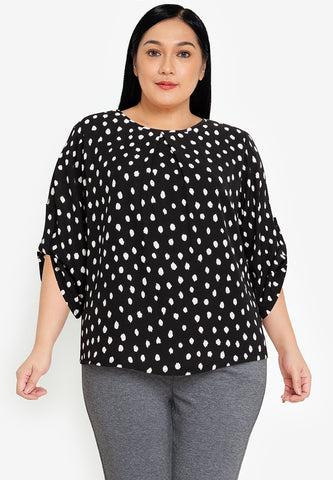 Divina Plus Size Printed Pleated Roll Tab Sleeves Blouse