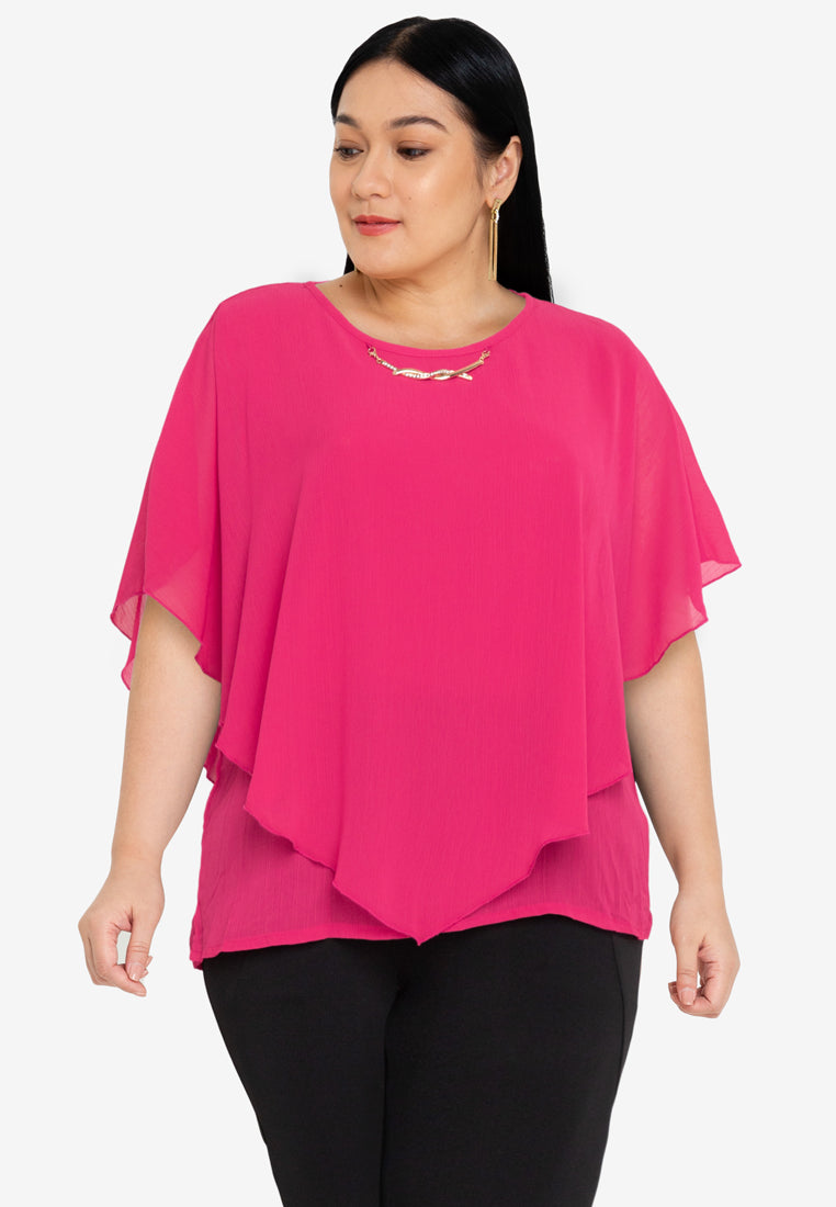 Divina Plus Size Overlay Blouse With Necklace