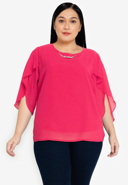 Divina Plus Size Flowy Blouse with Necklace