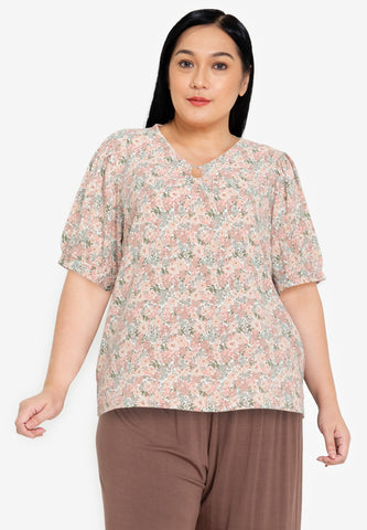 Divina Plus Size Pearl Detail Puff Sleeves Blouse Top