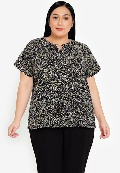 Divina Plus Size Paisley Print Neck Detail Blouse Top