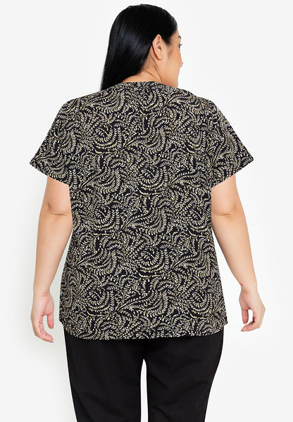 Divina Plus Size Paisley Print Neck Detail Blouse Top